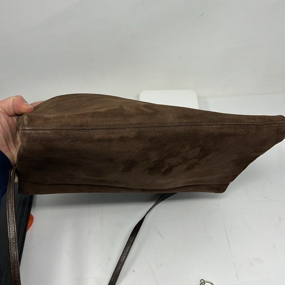 Block Brown Suede Envelope Snap Closure Shoulder Clutch Bag - Picture 10 of 12
